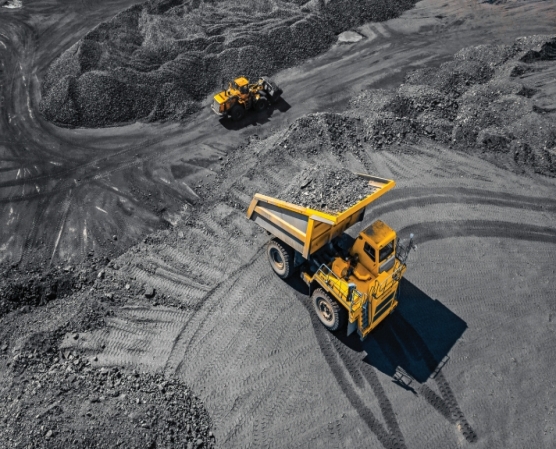 Open pit mine, extractive industry for coal, top view aerial.